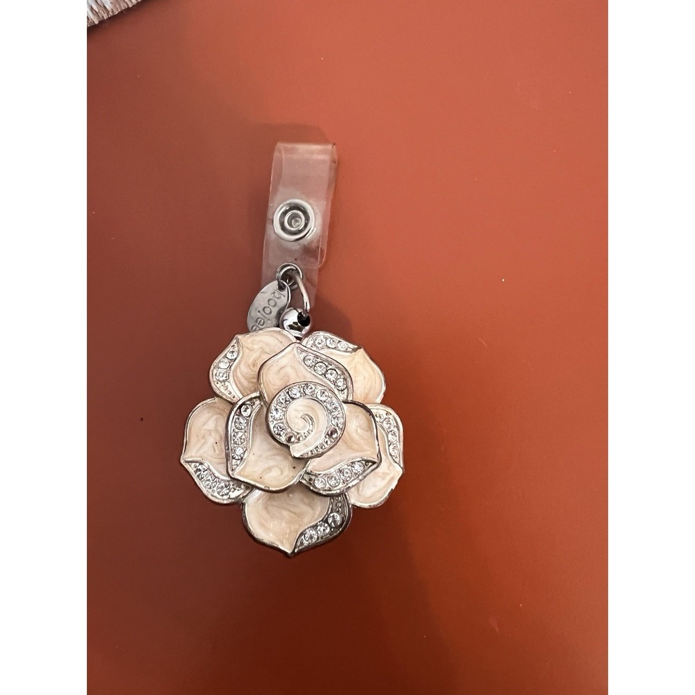 Rhinestone Flower Badge Holder pink enamel boojee brand